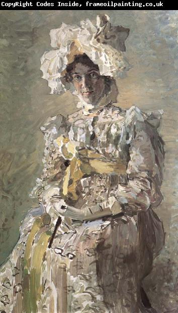 Mikhail Vrubel Portrait of Nadezhda zabela-Vrubel.the Artist's wife,wearing an empire-styles summer dress made to his design